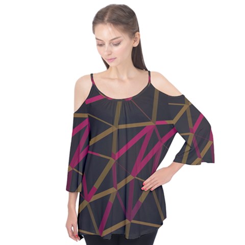 3d Lovely Geo Lines Xi Flutter Sleeve Tee  by Uniqued