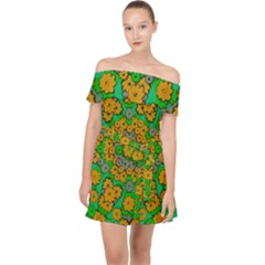 Stars Of Decorative Colorful And Peaceful  Flowers Off Shoulder Chiffon Dress by pepitasart