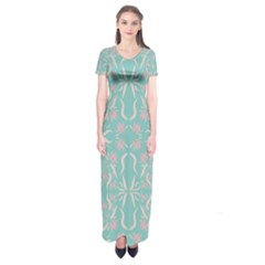 Floral Folk Damask Pattern  Short Sleeve Maxi Dress by Eskimos