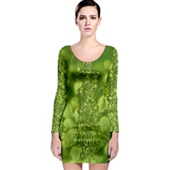 Green Fresh  Lilies Of The Valley The Return Of Happiness So Decorative Long Sleeve Bodycon Dress by pepitasart