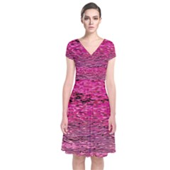 Pink  Waves Flow Series 1 Short Sleeve Front Wrap Dress by DimitriosArt