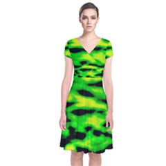 Green Waves Flow Series 3 Short Sleeve Front Wrap Dress by DimitriosArt