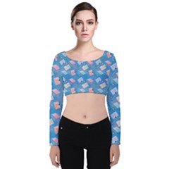 Notepads Pens And Pencils Velvet Long Sleeve Crop Top by SychEva