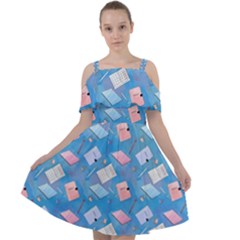 Notepads Pens And Pencils Cut Out Shoulders Chiffon Dress by SychEva