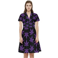 Weed Pattern Short Sleeve Waist Detail Dress by Valentinaart