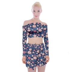 Flowers Pattern Off Shoulder Top With Mini Skirt Set by Sparkle