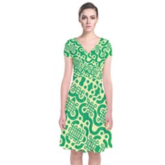 Liquid Art Pouring Abstract Seamless Pattern Lover Green Maze Short Sleeve Front Wrap Dress by artico