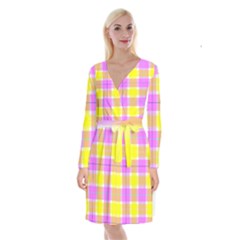 Pink Tartan-8 Long Sleeve Velvet Front Wrap Dress by tartantotartanspink
