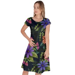 Dark Floral Classic Short Sleeve Dress by HWDesign