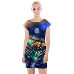 Peacock Feather Drop Cap Sleeve Bodycon Dress by artworkshop