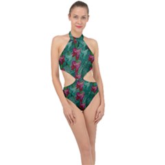 Rare Excotic Forest Of Wild Orchids Vines Blooming In The Calm Halter Side Cut Swimsuit by pepitasart