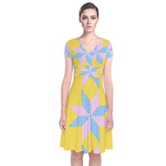 Geometry Short Sleeve Front Wrap Dress by Sparkle
