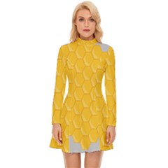 Hexagons Yellow Honeycomb Hive Bee Hive Pattern Long Sleeve Velour Longline Dress by artworkshop