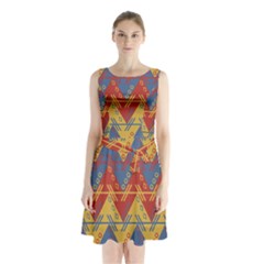 Aztec Sleeveless Waist Tie Chiffon Dress by nate14shop
