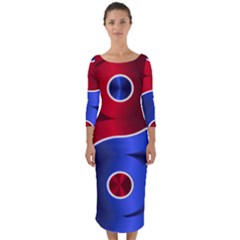 Yin Yang Eastern Asian Philosophy Quarter Sleeve Midi Bodycon Dress by Jancukart