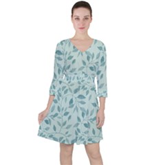 Seamless Foliage Quarter Sleeve Ruffle Waist Dress by artworkshop