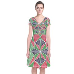 Abstract Pattern Geometric Backgrounds  Short Sleeve Front Wrap Dress by Eskimos