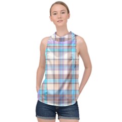 Plaid High Neck Satin Top by nate14shop