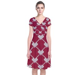 Christmas-seamless-knitted-pattern-background Short Sleeve Front Wrap Dress by nate14shop