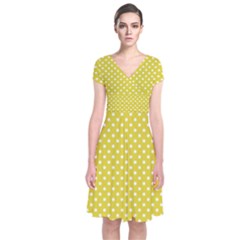 Polka-dots-yellow Short Sleeve Front Wrap Dress by nate14shop
