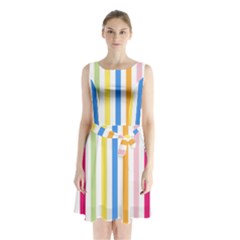 Stripes-lines-calorfull Sleeveless Waist Tie Chiffon Dress by nate14shop