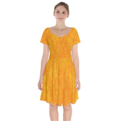 Background-yellow Short Sleeve Bardot Dress by nateshop