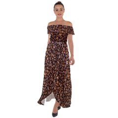 Coffee Beans Food Texture Off Shoulder Open Front Chiffon Dress by artworkshop