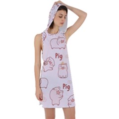 Pig Cartoon Background Pattern Racer Back Hoodie Dress by Sudhe