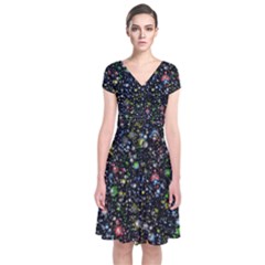 Universe Star Planet Galaxy Short Sleeve Front Wrap Dress by Ravend