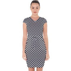 Black And White Background Black Board Checker Capsleeve Drawstring Dress  by Ravend