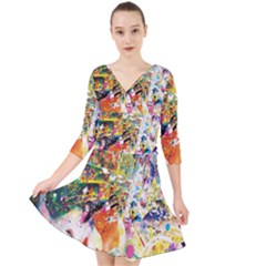 Multicolor Anime Colors Colorful Quarter Sleeve Front Wrap Dress by BangZart