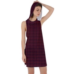 Dark Red Small Plaids Lines Racer Back Hoodie Dress by ConteMonfrey