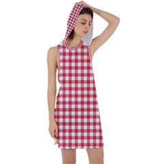 Straight Red White Small Plaids Racer Back Hoodie Dress by ConteMonfrey