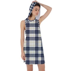 Gray And Yellow Plaids  Racer Back Hoodie Dress by ConteMonfrey