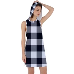 Black And White Classic Plaids Racer Back Hoodie Dress by ConteMonfrey
