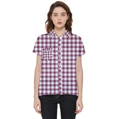 Straight Purple White Small Plaids  Short Sleeve Pocket Shirt by ConteMonfrey