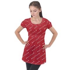 Cute Christmas Red Puff Sleeve Tunic Top by nateshop