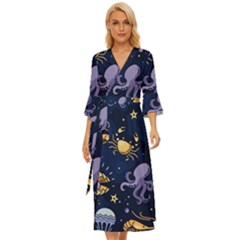 Marine-seamless-pattern-thin-line-memphis-style Midsummer Wrap Dress by BangZart