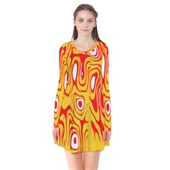 Red-yellow Long Sleeve V-neck Flare Dress by nateshop