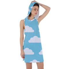 Clouds Blue Pattern Racer Back Hoodie Dress by ConteMonfrey