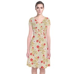 Illustration Pattern Flower Floral Short Sleeve Front Wrap Dress by Ravend