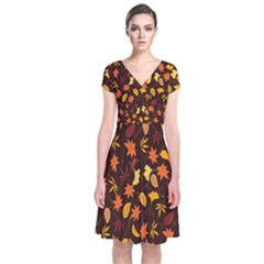 Thanksgiving Short Sleeve Front Wrap Dress by nateshop