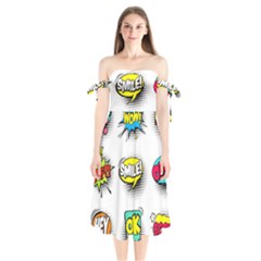 Set-colorful-comic-speech-bubbles Shoulder Tie Bardot Midi Dress by Jancukart
