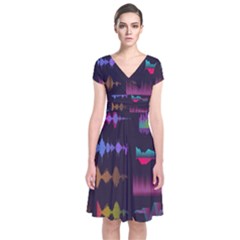Colorful-sound-wave-set Short Sleeve Front Wrap Dress by Wegoenart