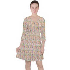 Water Color Pattern Quarter Sleeve Ruffle Waist Dress by designsbymallika