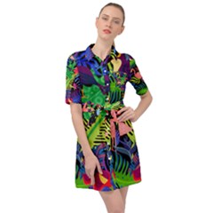 Tropical-exotic-colors-seamless-pattern Belted Shirt Dress by Wegoenart