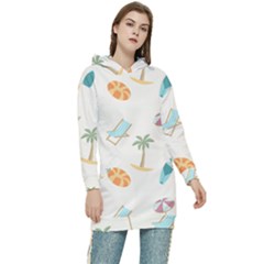 Cool Summer Pattern - Beach Time!   Women s Long Oversized Pullover Hoodie by ConteMonfrey