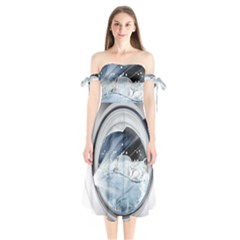 Gray Washing Machine Illustration Shoulder Tie Bardot Midi Dress by Jancukart