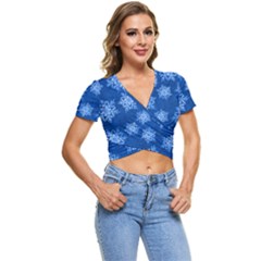 Snowflakes And Star Patterns Blue Snow Short Sleeve Foldover Tee by artworkshop