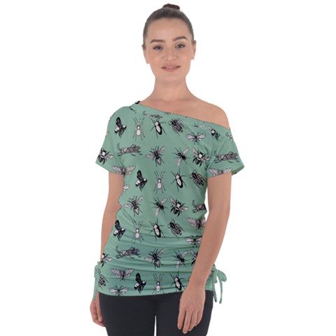 Insects Pattern Off Shoulder Tie-up Tee by Valentinaart